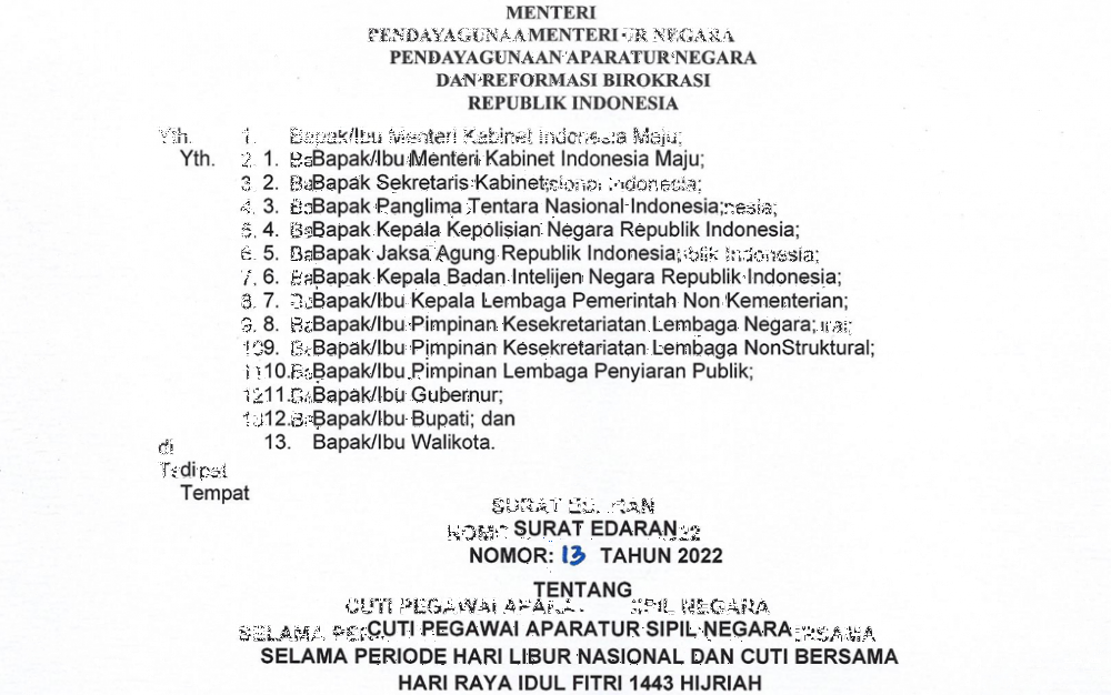 Menpan RB Terbitkan Ketentuan Cuti ASN Pada Masa Idhul Fitri 1443 H