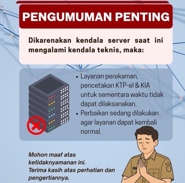 Gangguan Teknis, Perekaman KTP-el dan KIA di Pekanbaru Dihentikan Sementara
