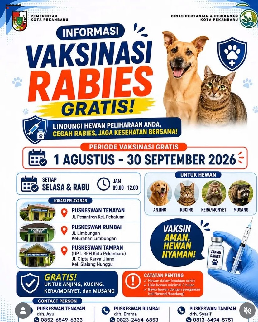 Cegah Rabies Sejak Dini, Pemko Pekanbaru Gelar Vaksinasi Hewan Gratis