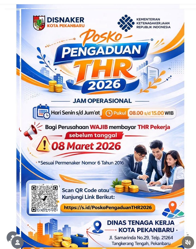 Disnaker Pekanbaru Buka Pengaduan THR, Bisa Lapor Online